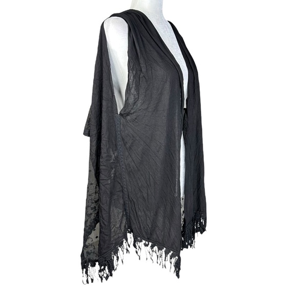 Crosstree Black Shawl Scarf OS Wrap Lacey Arm Holes Whimigoth Dark Romantic - Picture 2 of 12
